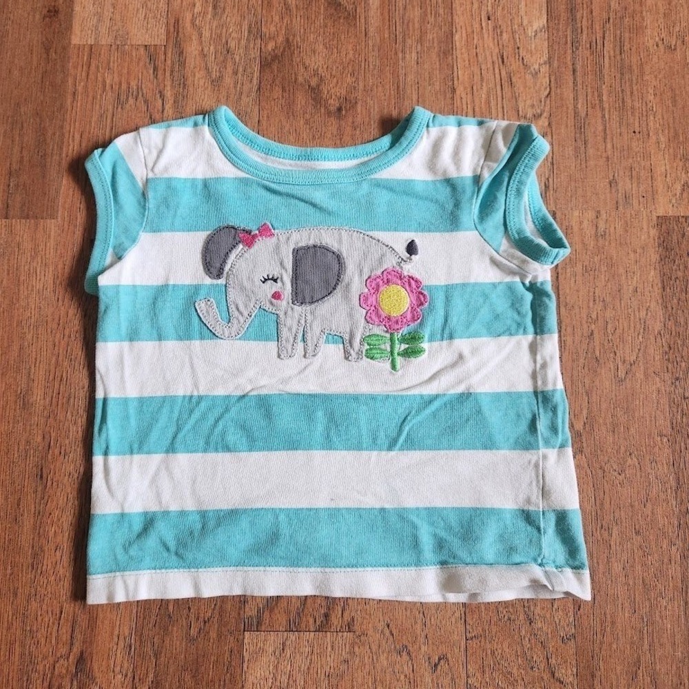 Carters Baby Girls Teal White Striped Elephant Applique‎ T-Shirt 18 Months 504